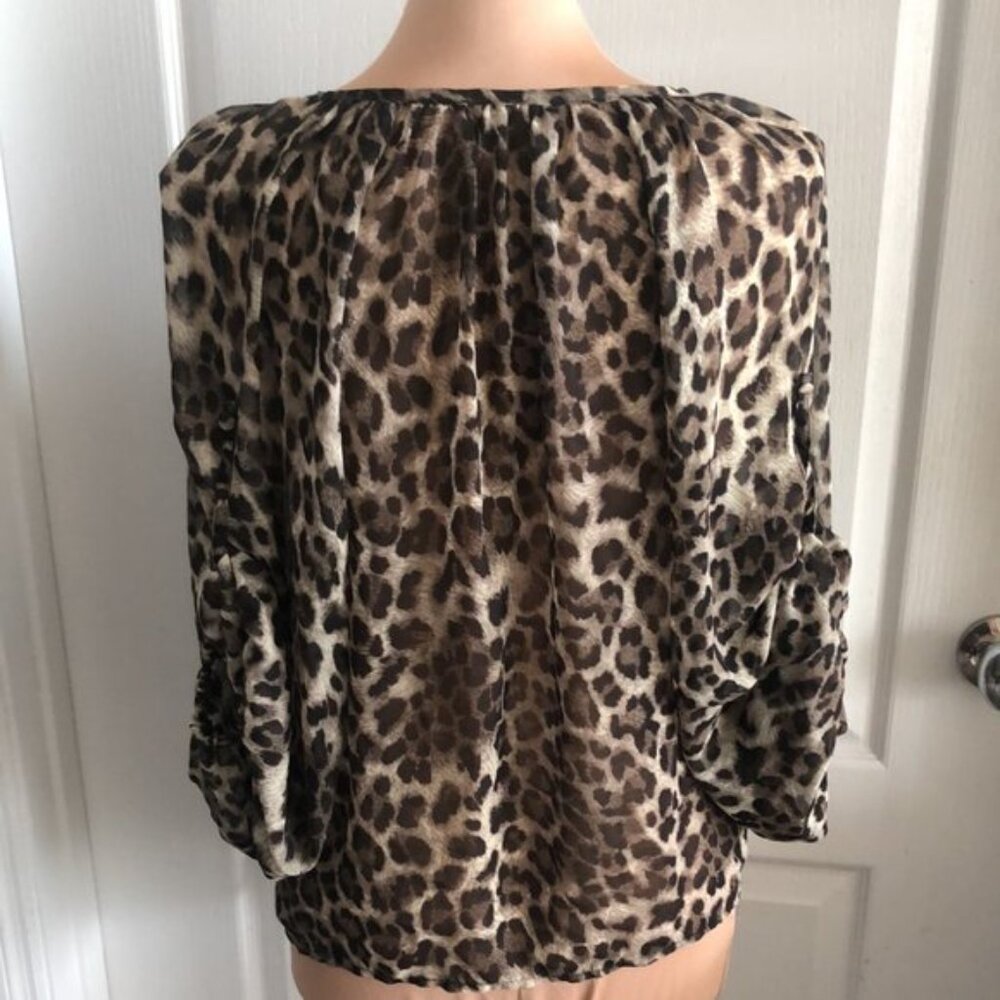 CHARLOTTE RUSSE Cheetah Leopard Animal V Neck Henley Tunic T Shirt Top Blouse S - Picture 6 of 10